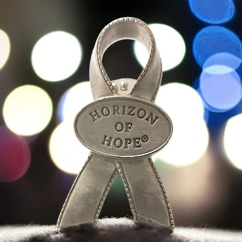 Longaberger Horizon of Hope Lapel Pin Basket‎ Tie On Pewter Vintage USA Ribbon